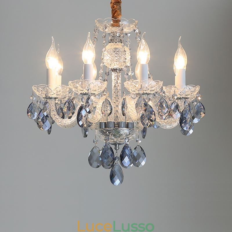 Lampadario in cristallo blu europeo corpo luce in vetro 8 luci