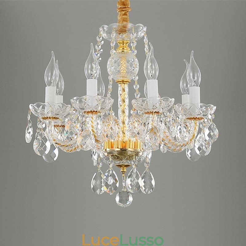 Lampadario europeo in cristallo trasparente corpo lampada in vetro 8 luci corpo oro lampada da soffitto