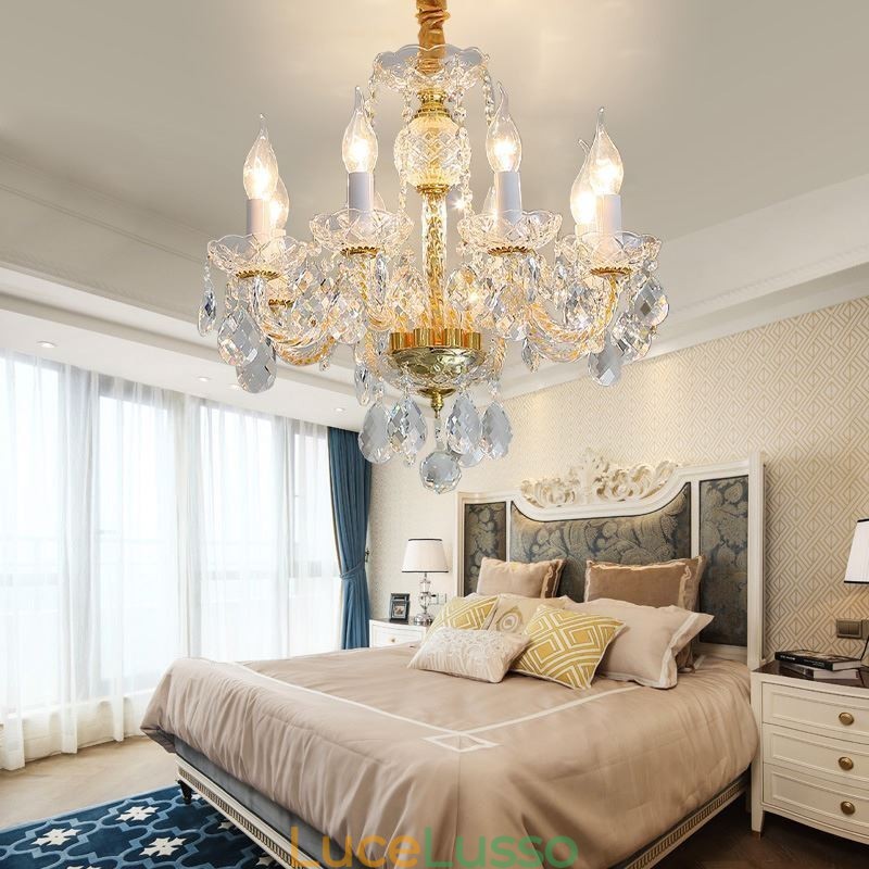 Lampadario europeo in cristallo trasparente corpo lampada in vetro 8 luci corpo oro lampada da soffitto