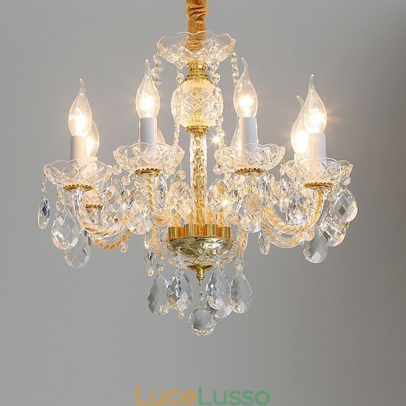 Lampadario europeo in cristallo trasparente corpo lampada in vetro 8 luci corpo oro lampada da soffitto