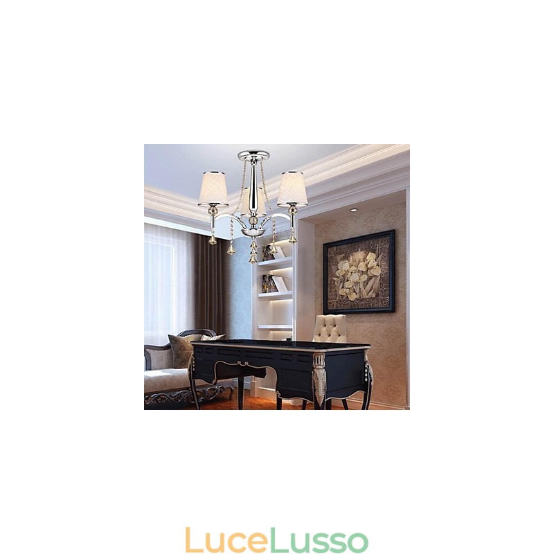 Lampadario moderno contemporaneo in metallo cromato e cristallo