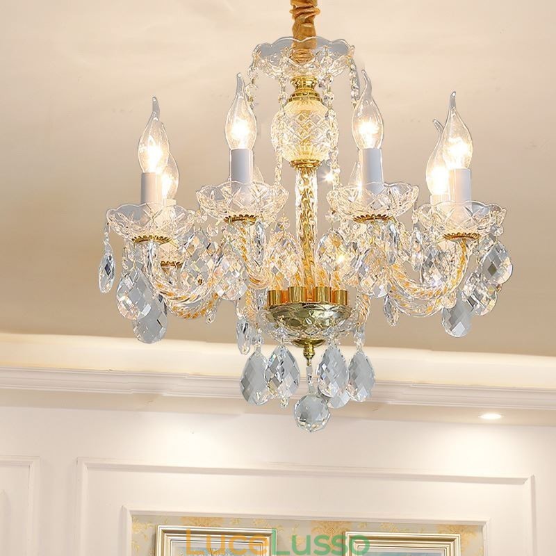 Lampadario europeo in cristallo trasparente corpo lampada in vetro 8 luci corpo oro lampada da soffitto