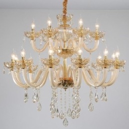 Elegante lampadario di cristallo europeo color cognac plafoniera corpo in vetro doppio strato 12+6 luci