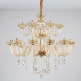 Elegante lampadario di cristallo europeo color cognac plafoniera corpo in vetro doppio strato 12+6 luci