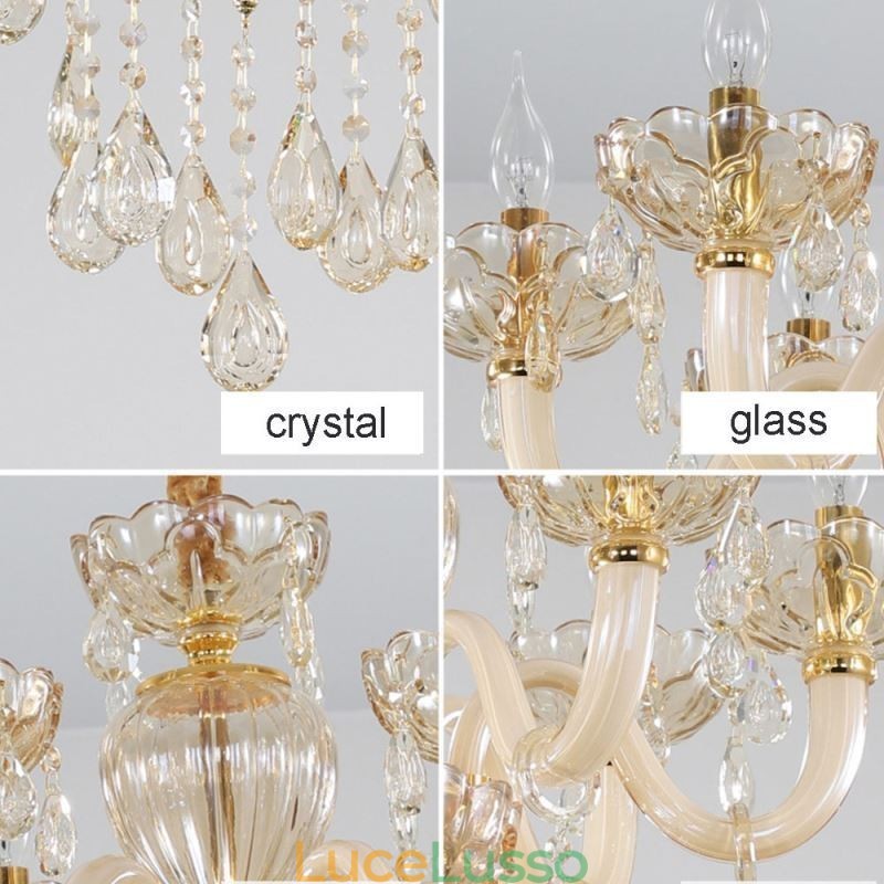 Elegante lampadario di cristallo europeo color cognac plafoniera corpo in vetro doppio strato 12+6 luci