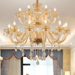 Elegante lampadario di cristallo europeo color cognac plafoniera corpo in vetro doppio strato 12+6 luci