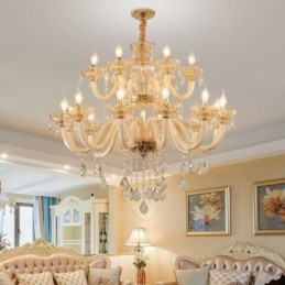 Elegante lampadario di cristallo europeo color cognac plafoniera corpo in vetro doppio strato 12+6 luci
