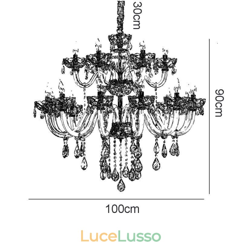 Elegante lampadario di cristallo europeo color cognac plafoniera corpo in vetro doppio strato 12+6 luci