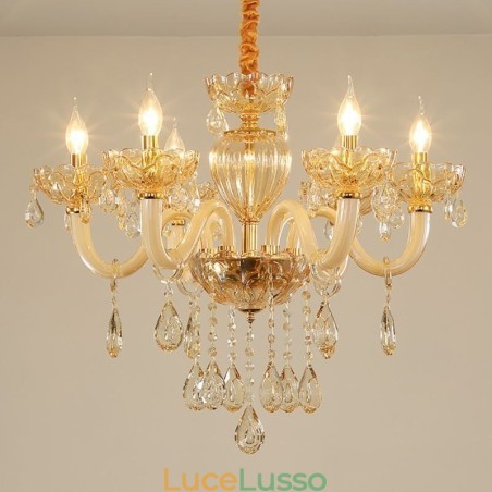 Splendido lampadario di cristallo europeo color cognac plafoniera corpo in vetro 8 luci Splendido lampadario di cristallo europeo color cognac plafoniera corpo in vetro 8 luci