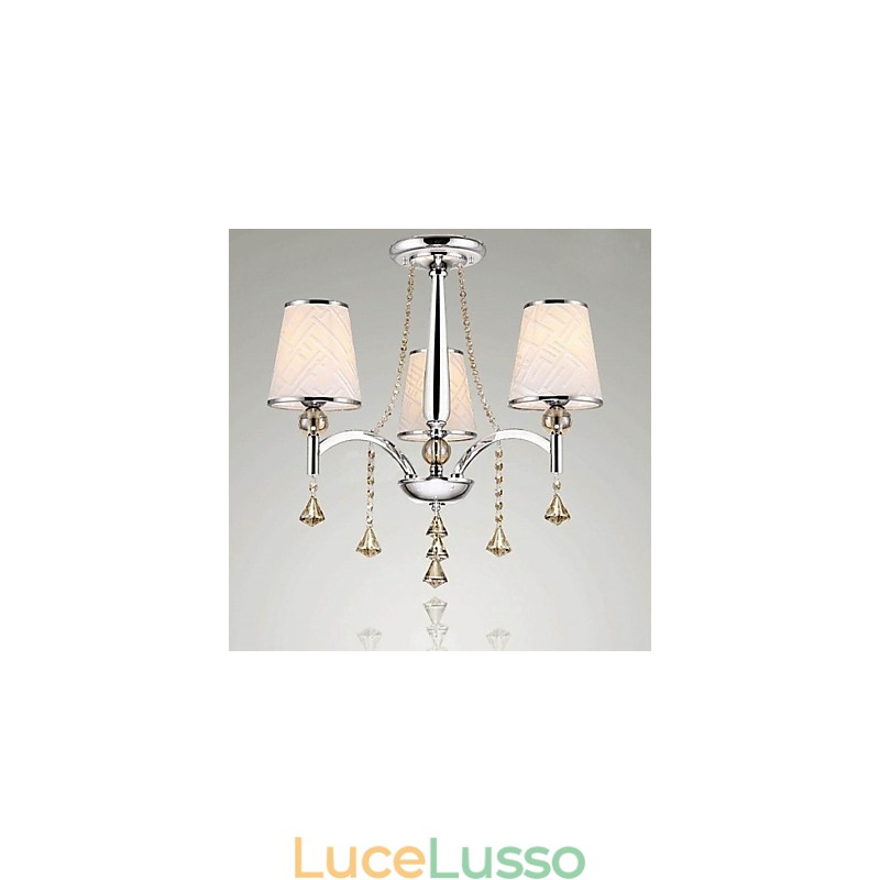 Lampadario moderno contemporaneo in metallo cromato e cristallo