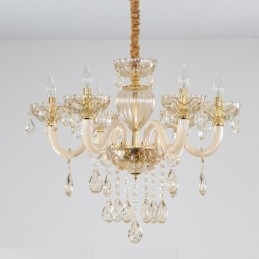 Splendido lampadario di cristallo europeo color cognac plafoniera corpo in vetro 8 luci