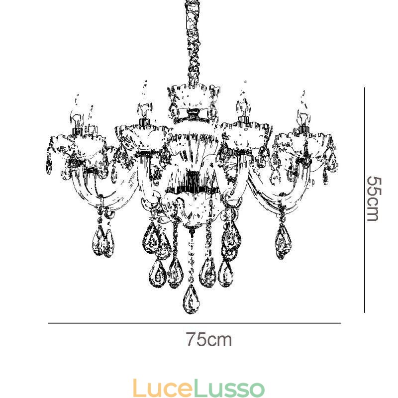 Splendido lampadario di cristallo europeo color cognac plafoniera corpo in vetro 8 luci