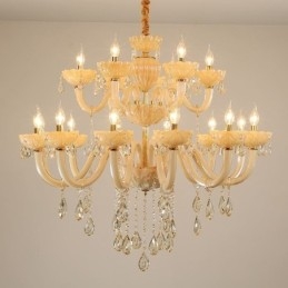 Lampadario di cristallo di lusso europeo color cognac lampada da soffitto corpo in vetro doppio strato 12+6 luci