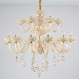 Lampadario di cristallo di lusso europeo color cognac lampada da soffitto corpo in vetro doppio strato 12+6 luci