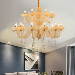 Lampadario di cristallo di lusso europeo color cognac lampada da soffitto corpo in vetro doppio strato 12+6 luci