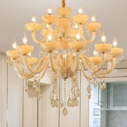 Lampadario di cristallo di lusso europeo color cognac lampada da soffitto corpo in vetro doppio strato 12+6 luci
