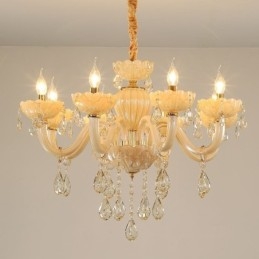 Lampadario di cristallo accattivante Lampada da soffitto color cognac europeo Corpo in vetro 8 luci