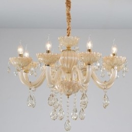Lampadario di cristallo accattivante Lampada da soffitto color cognac europeo Corpo in vetro 8 luci