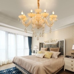 Lampadario di cristallo accattivante Lampada da soffitto color cognac europeo Corpo in vetro 8 luci