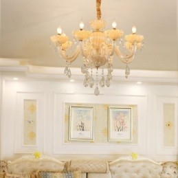 Lampadario di cristallo accattivante Lampada da soffitto color cognac europeo Corpo in vetro 8 luci