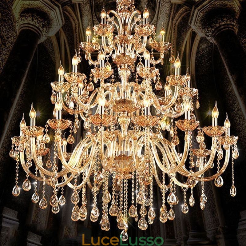 Lampadario di cristallo europeo, lampada da soffitto di lusso con 30 luci