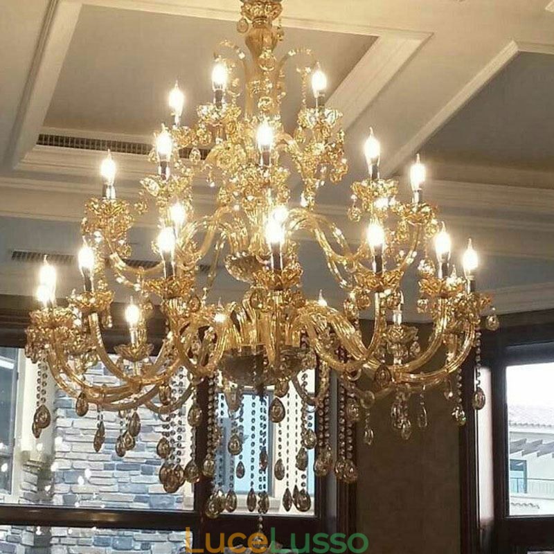 Lampadario di cristallo europeo, lampada da soffitto di lusso con 30 luci