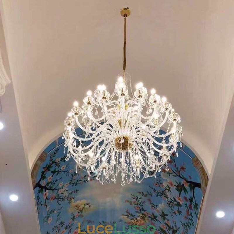 Lampadario di cristallo europeo con 32 luci, lampada da soffitto decorativa di lusso