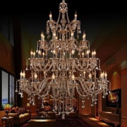 Lampadario di cristallo europeo color cognac con 40 luci