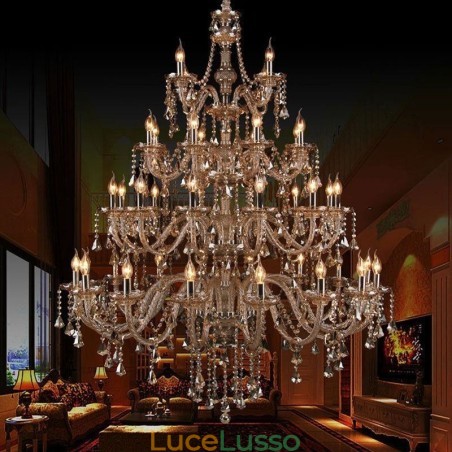 Lampadario di cristallo europeo color cognac con 40 luci Lampadario di cristallo europeo color cognac con 40 luci