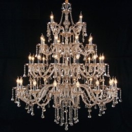 Lampadario di cristallo europeo color cognac con 40 luci