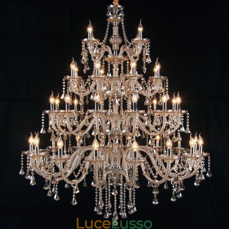 Lampadario di cristallo europeo color cognac con 40 luci