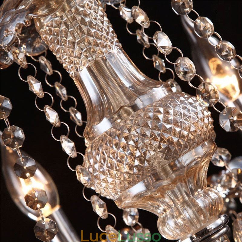 Lampadario di cristallo europeo color cognac con 40 luci