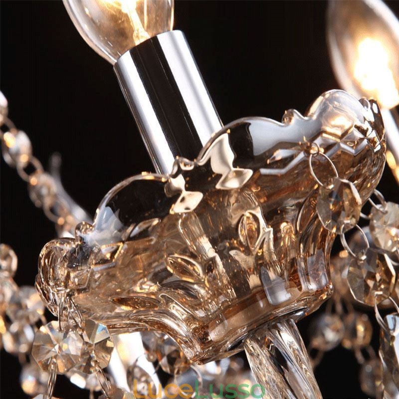 Lampadario di cristallo europeo color cognac con 40 luci