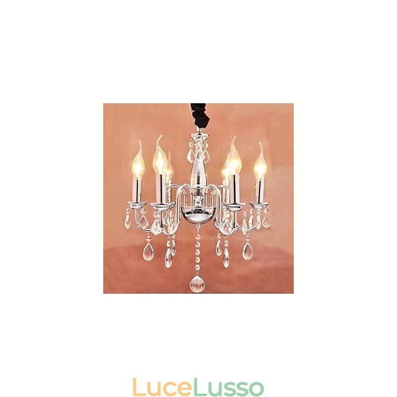 Lampada a sospensione in cristallo a 6 luci con funzione di candela