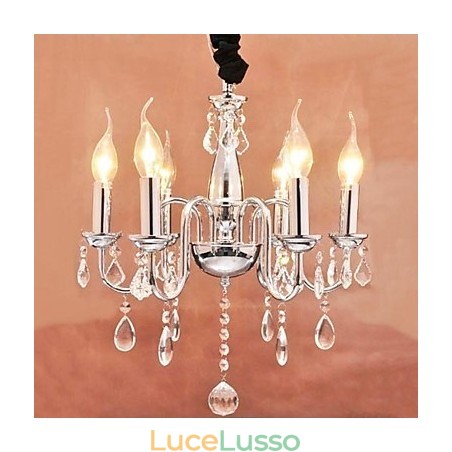 Lampada a sospensione in cristallo a 6 luci con funzione di candela Lampada a sospensione in cristallo a 6 luci con funzione di candela