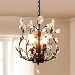 Lampadario retrò nero in cristallo da soffitto