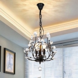 Lampadario retrò nero in cristallo da soffitto