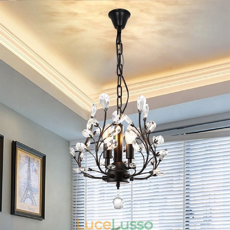 Lampadario retrò nero in cristallo da soffitto