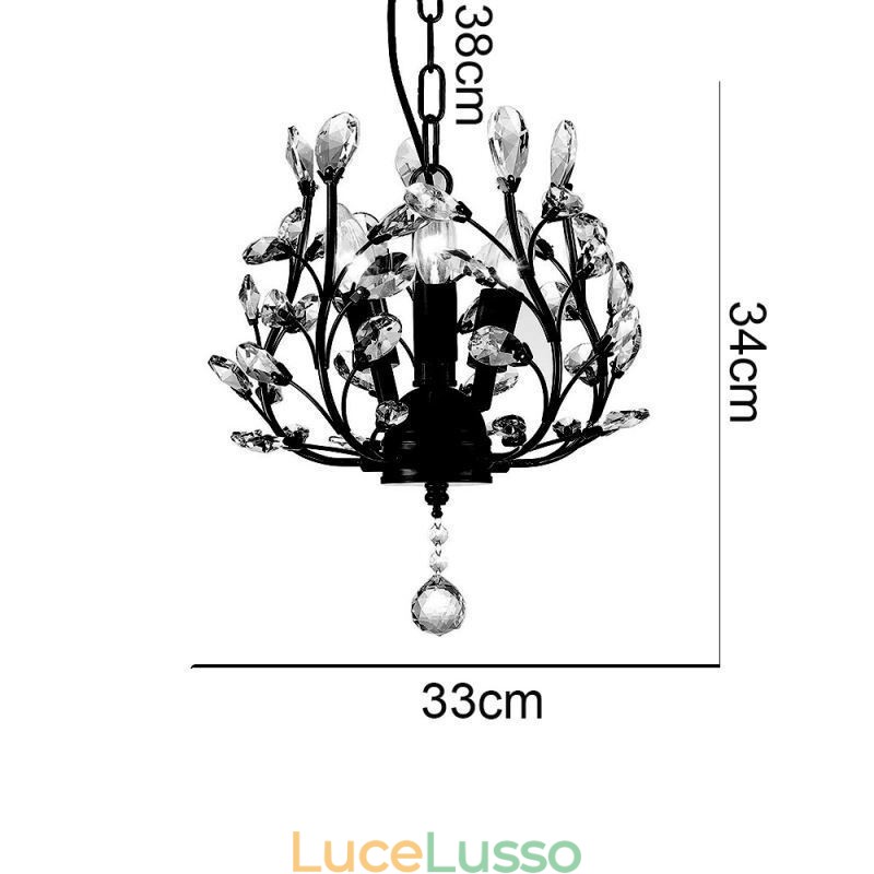 Lampadario retrò nero in cristallo da soffitto