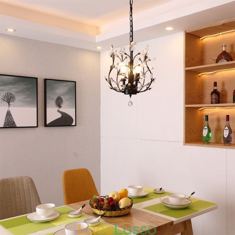 Lampadario retrò nero in cristallo da soffitto
