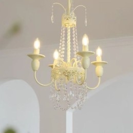 Lampadario in cristallo nordico, vernice artigianale, luce da soffitto color crema