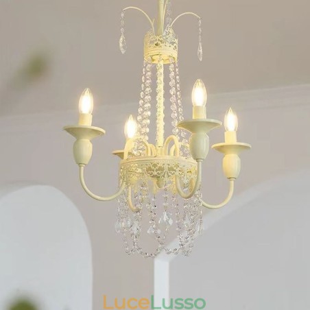 Lampadario in cristallo nordico, vernice artigianale, luce da soffitto color crema Lampadario in cristallo nordico, vernice artigianale, luce da soffitto color crema