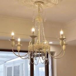 Lampadario in cristallo nordico, vernice artigianale, luce da soffitto color crema