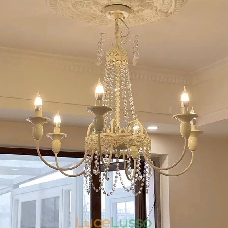 Lampadario in cristallo nordico, vernice artigianale, luce da soffitto color crema