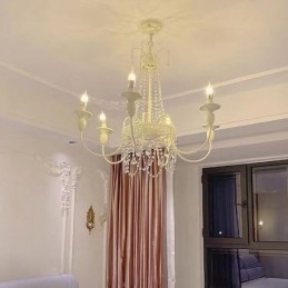 Lampadario in cristallo nordico, vernice artigianale, luce da soffitto color crema