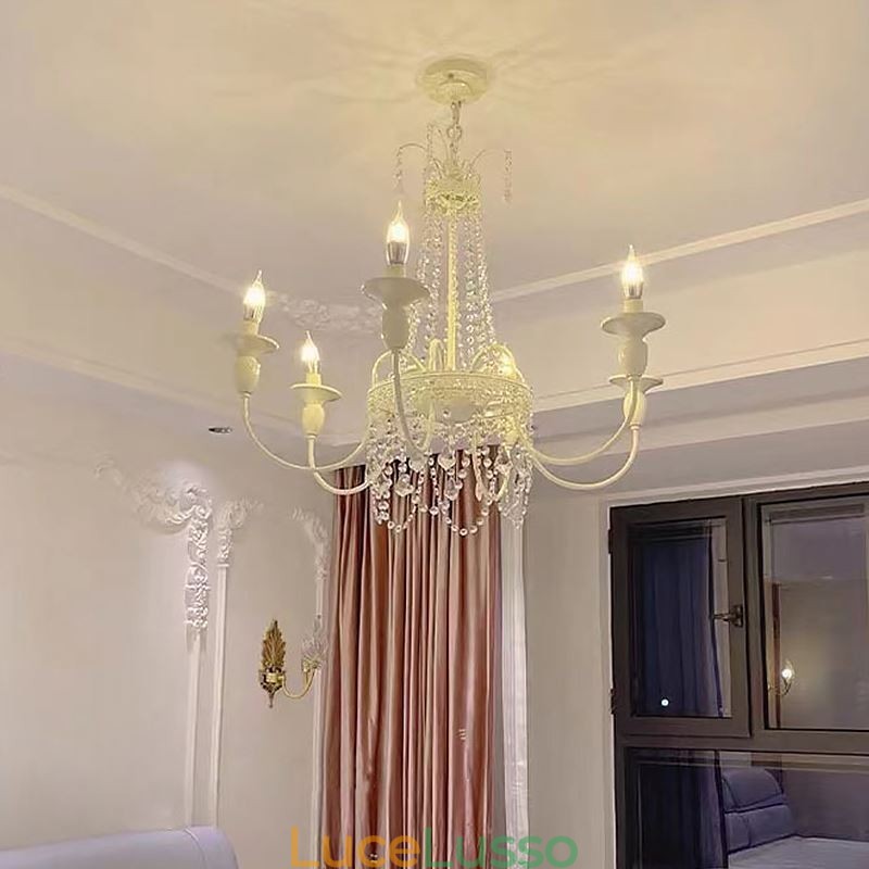 Lampadario in cristallo nordico, vernice artigianale, luce da soffitto color crema