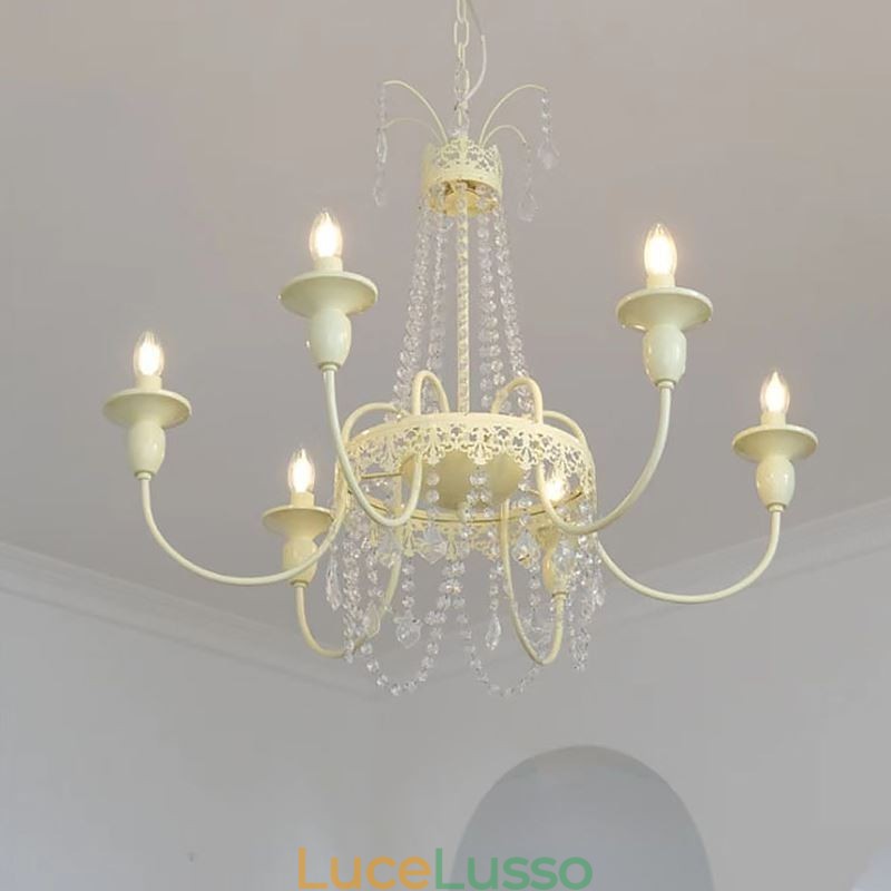 Lampadario in cristallo nordico, vernice artigianale, luce da soffitto color crema