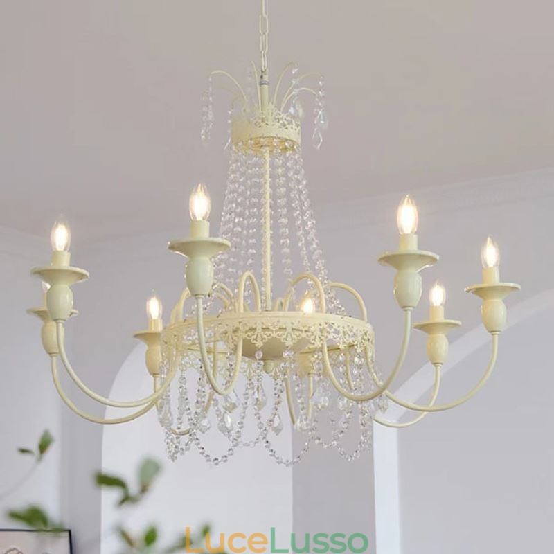 Lampadario in cristallo nordico, vernice artigianale, luce da soffitto color crema