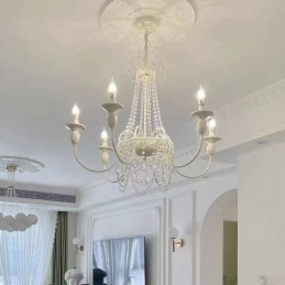 Lampadario in cristallo nordico, vernice artigianale, luce da soffitto color crema
