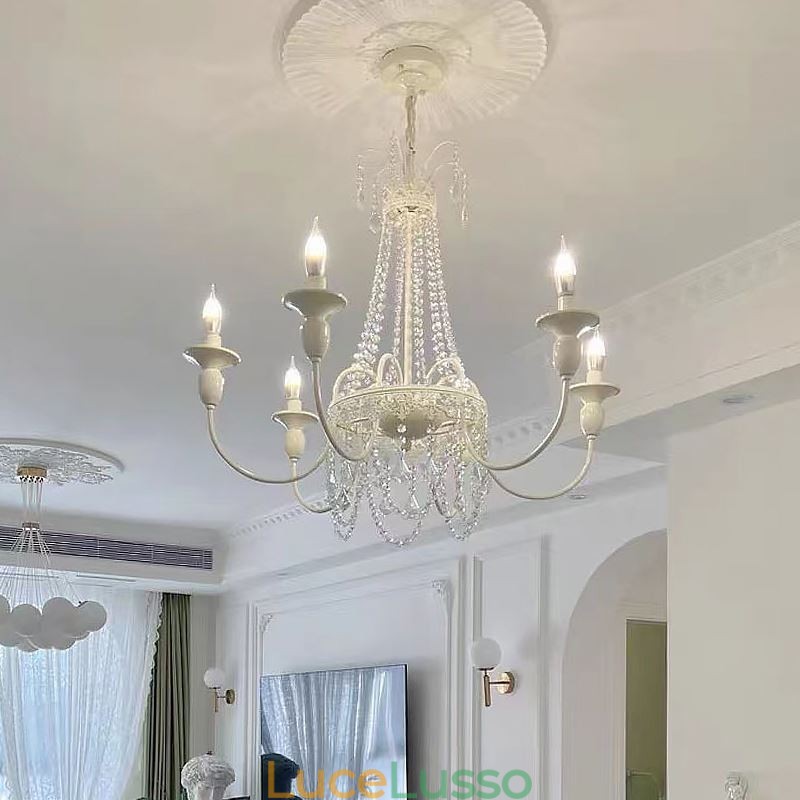 Lampadario in cristallo nordico, vernice artigianale, luce da soffitto color crema